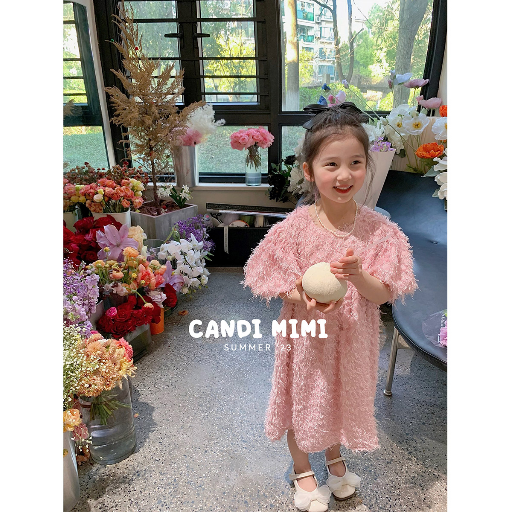 Váy Bé Gái Baby Doll Tay Bồng Phối Lông Vũ Tiểu Thư CANDI MIMI 2023 - Chất Liệu Mềm Mát-  Phong Cách Hàn Quốc