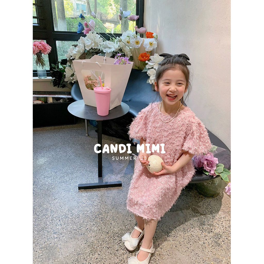 Váy Bé Gái Baby Doll Tay Bồng Phối Lông Vũ Tiểu Thư CANDI MIMI 2023 - Chất Liệu Mềm Mát-  Phong Cách Hàn Quốc