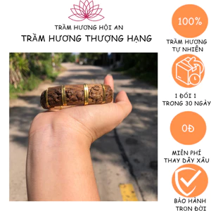 Lắc tay bằng trầm tốc bọc vàn:g 18k, xịn xò bình an tài lộc-Trầm hương Hội an