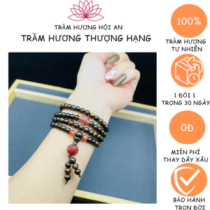 Trầm hương sánh chìm vòng tay/chuỗi tràng hạt 6li 108 hạt mix charm đá thạch anh, đẹp, thơm và phong cách.