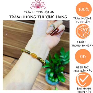 Vòng tay bằng trầm tốc 8 ly mix charm tóc vàng lu thống-giành cho nữ, phong thủy,bình an và may mắn-Trầm Hương Hội an