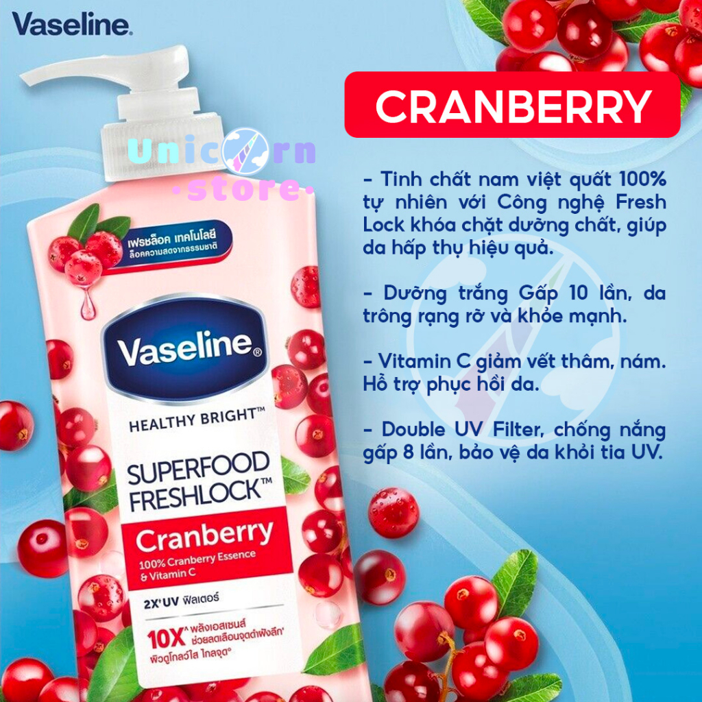 (09/26) Sữa Dưỡng Thể Trắng Da Vaseline Healthy Bright Superfood Freshlock 500ml