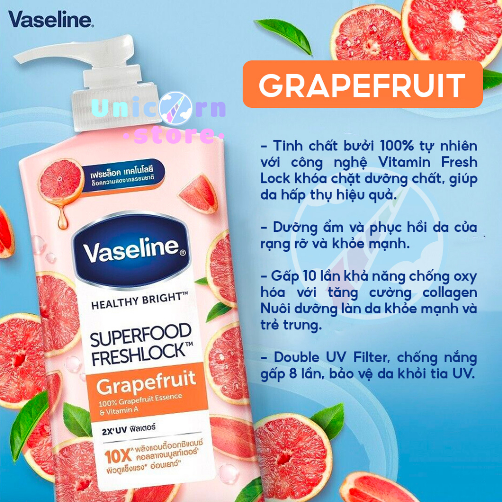 (09/26) Sữa Dưỡng Thể Trắng Da Vaseline Healthy Bright Superfood Freshlock 500ml