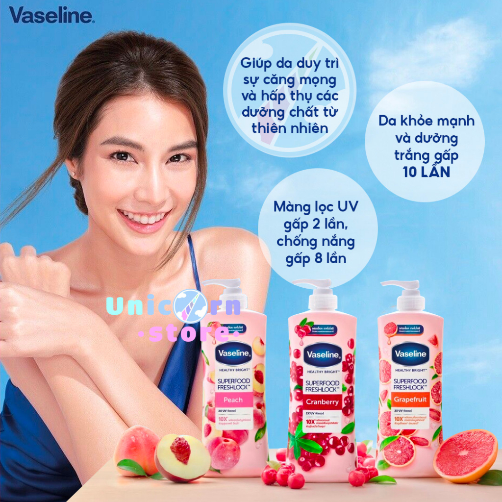 (09/26) Sữa Dưỡng Thể Trắng Da Vaseline Healthy Bright Superfood Freshlock 500ml