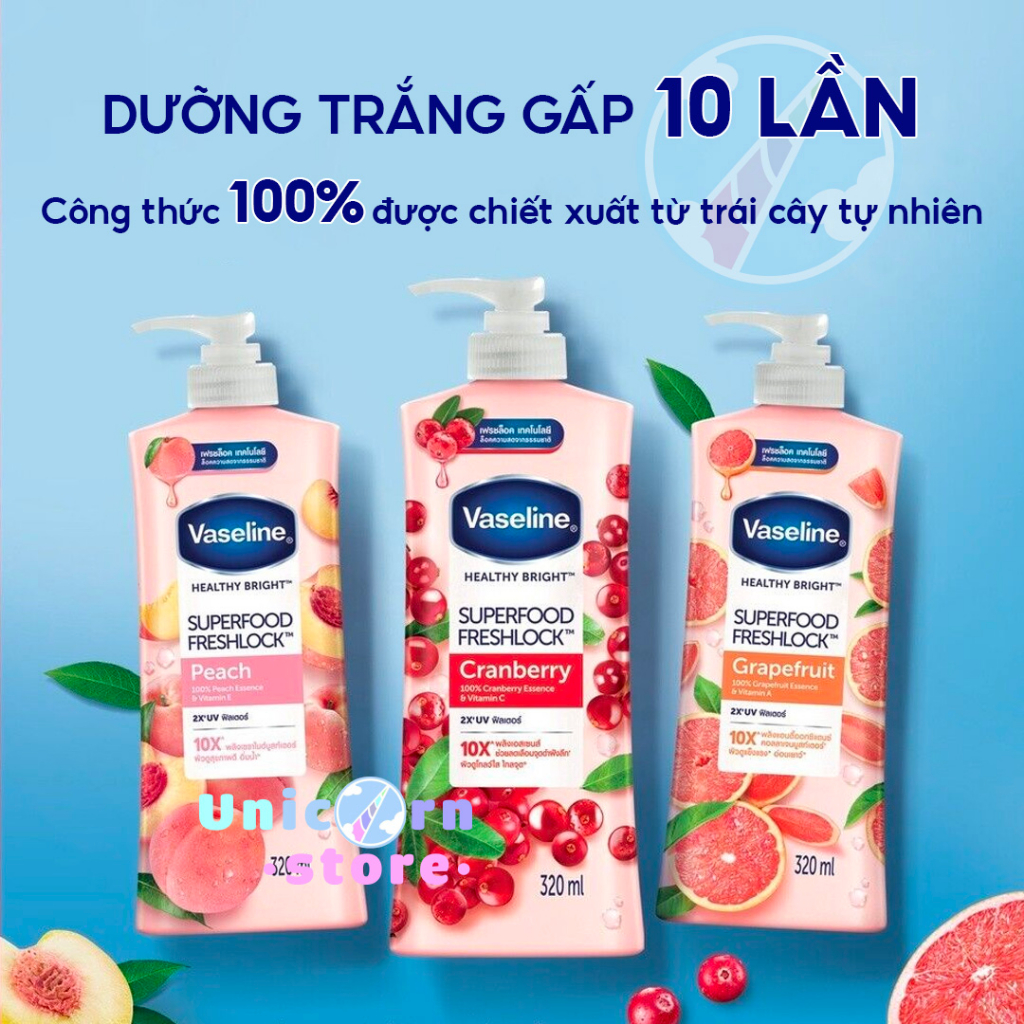 (09/26) Sữa Dưỡng Thể Trắng Da Vaseline Healthy Bright Superfood Freshlock 500ml