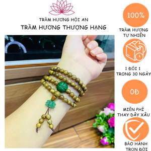 Vòng tay/ chuỗi hạt trầm tóc Việt 6mm 108 hạt mix charm đá xanh ngọc-Trầm hương Hôi an