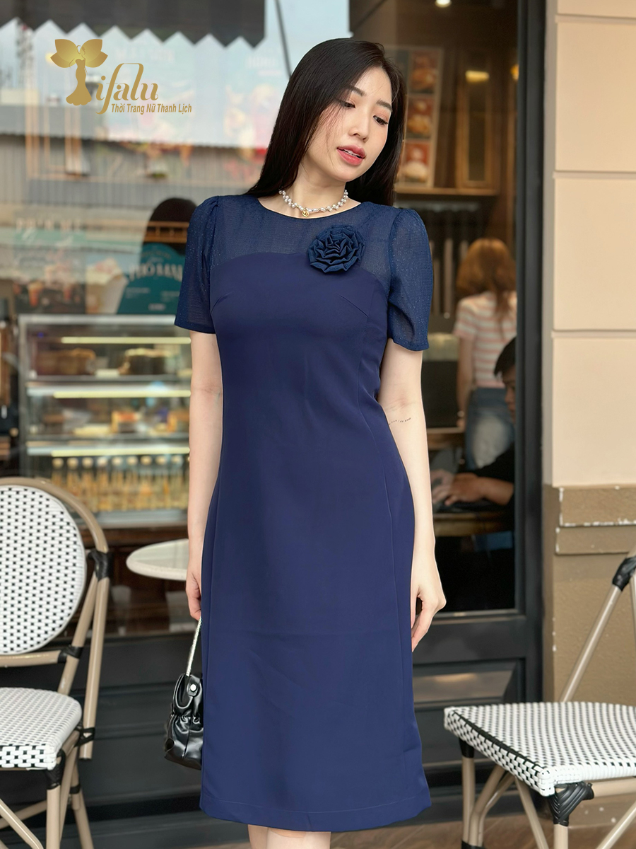 Ảnh Váy nữ đầm thiết kế cao cấp trung niên Zol by TIFALU dáng suông chất tuyết lạnh - ZOL941NAVY 2