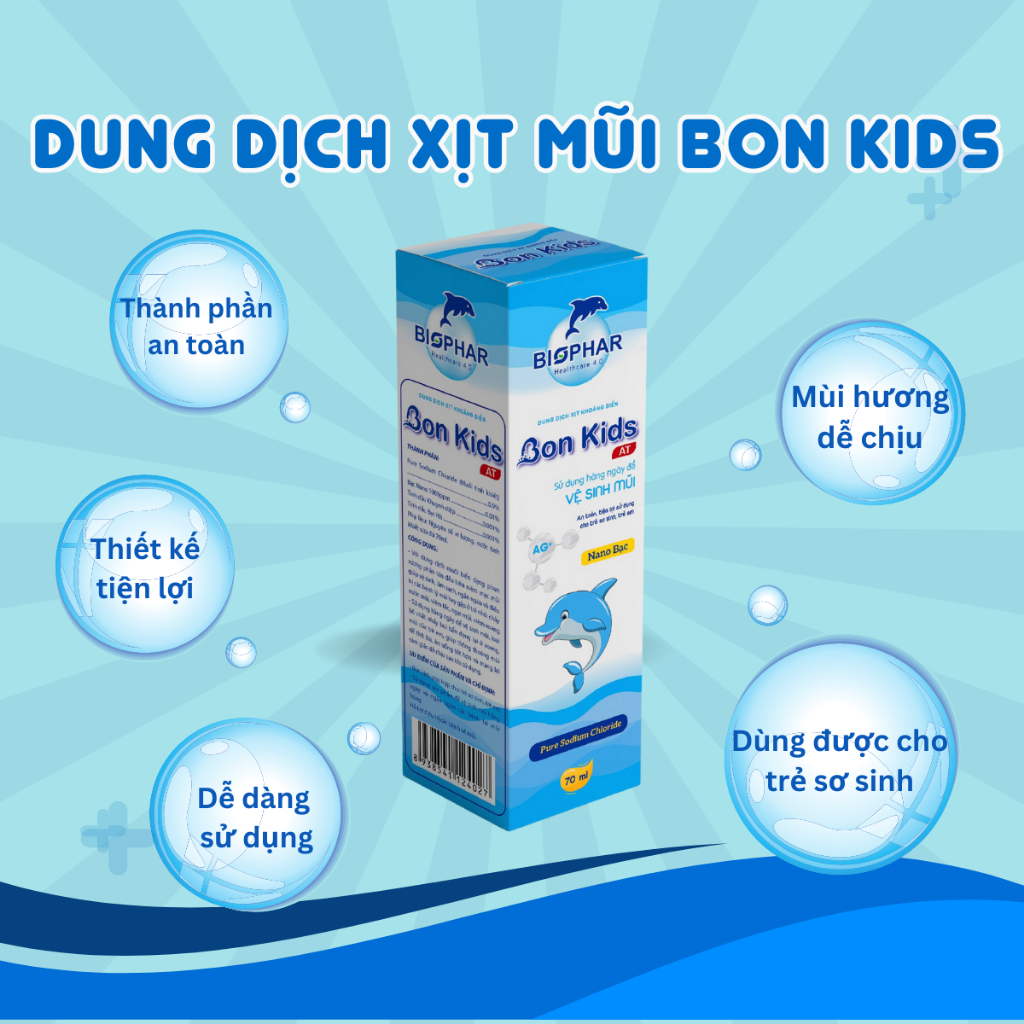 Xịt mũi cho bé Biophar Bon Kids ngừa sổ mũi, ngạt mũi, viêm xoang an toàn cho trẻ em