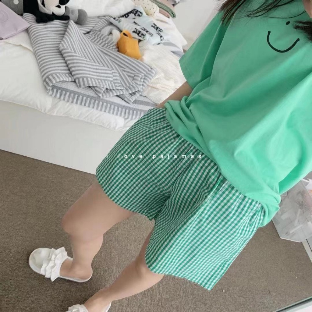 Quần đùi caro nữ mặc nhà JULY, chất kate cotton thoáng mát ,thời trang