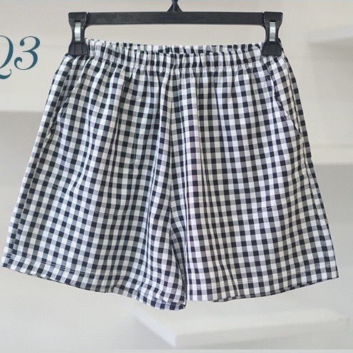 Quần đùi caro nữ mặc nhà JULY, chất kate cotton thoáng mát ,thời trang