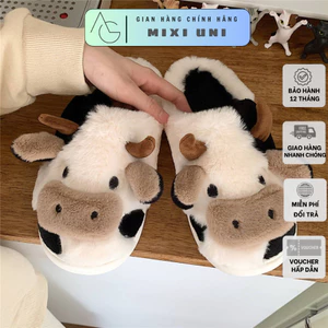 Dép bông đi trong nhà họa tiết con bò sữa cute xỉu, ấm chân mùa đông hàng đẹp quảng châu