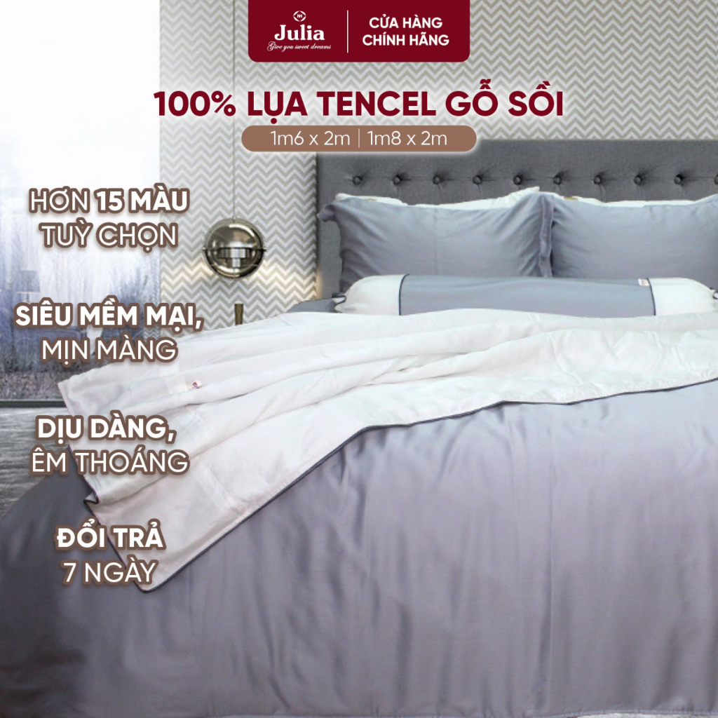 Bộ chăn ga gối ra giường lụa tencel siêu mềm mịn ghi xám sang trọng Hàn Quốc Julia 881