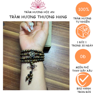Vòng tay/chuỗi hạt bằng trầm hương 6ly 108hat mix charm chữ vạn-Tài lộc bình an và may mắn.