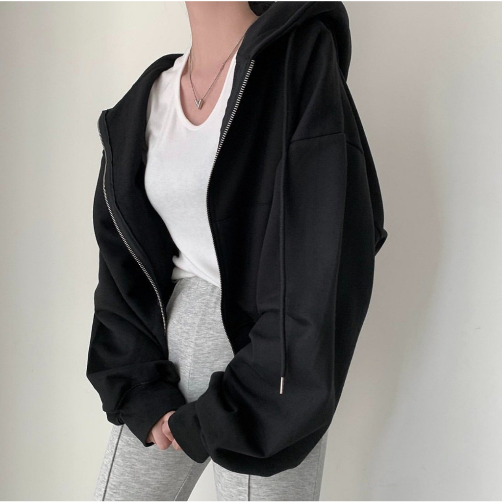 Áo khoác nỉ croptop mũ siêu to, Áo hoodie zip dày dặn dáng rộng siêu xinh Miha Studio