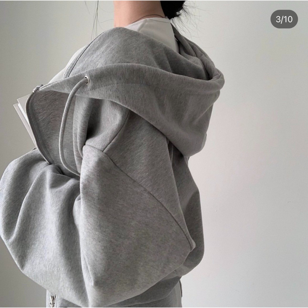 Áo khoác nỉ croptop mũ siêu to, Áo hoodie zip dày dặn dáng rộng siêu xinh Miha Studio