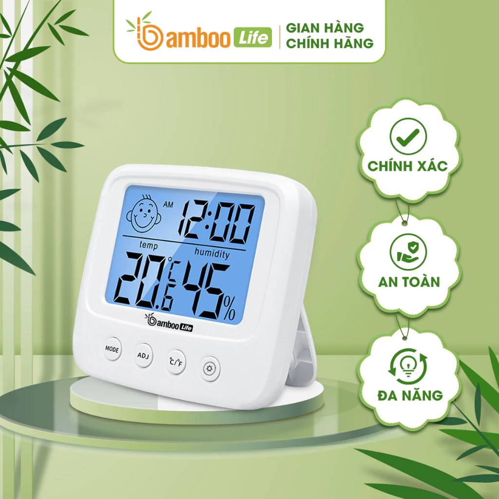 Nhiệt ẩm kế điện tử Bamboo Life màu trắng