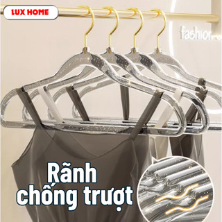 Combo 10 móc treo quần áo trong suốt, mắc quần áo kim tuyến chống trượt đầu móc xoay 360 độ đa năng