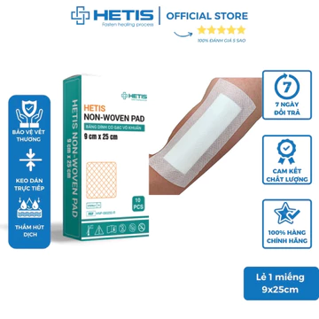 ✅[COMBO 05 MIẾNG] Băng dán Băng dính có kèm gạc vô trùng cho vết thương mổ HETIS NON WONVEN PAD,Băng miếng Gạc dán HETIS