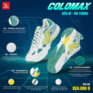Giày cầu lông Kamito Colomax chính hãng, da cao cấp, khử mùi cực tốt,chất liệu EVA mềm mại, êm ái.