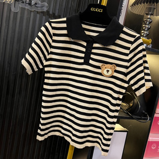 Áo len mongtoghi polo gấu thêu kẻ ngang 391