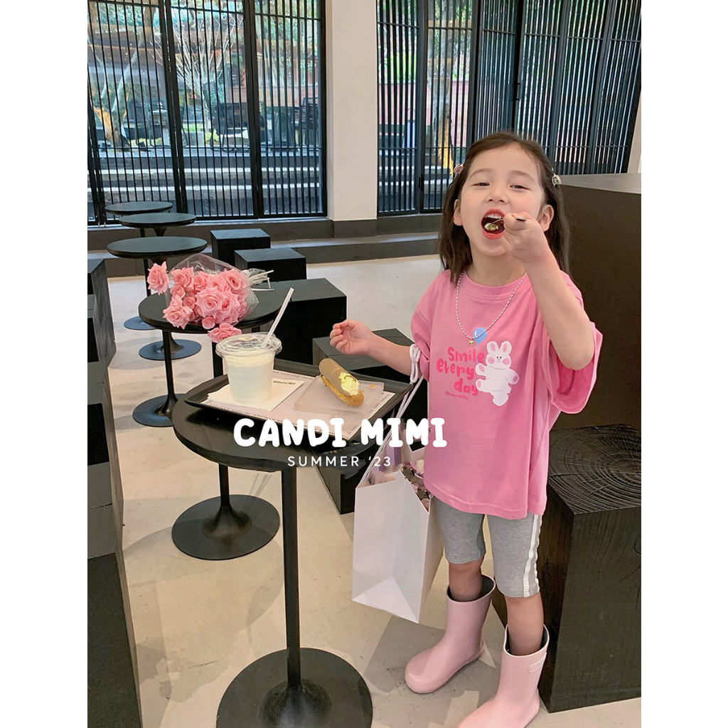 Áo Thun Bé Gái In Hình Thỏ Dễ Thương CANDI MIMI 2023 - Áo Phông Cotton Mềm Mát-  Phong Cách Hàn Quốc