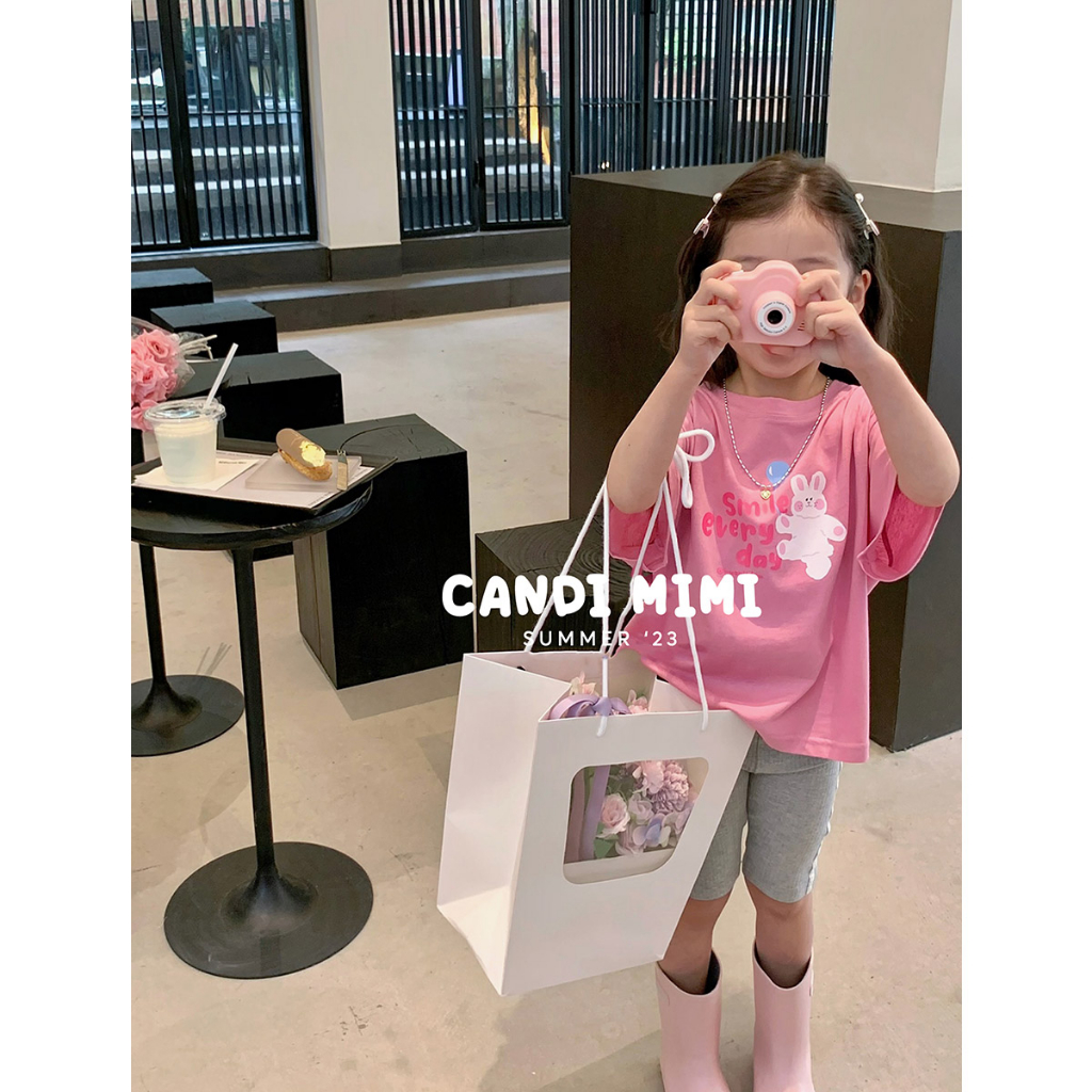 Áo Thun Bé Gái In Hình Thỏ Dễ Thương CANDI MIMI 2023 - Áo Phông Cotton Mềm Mát-  Phong Cách Hàn Quốc