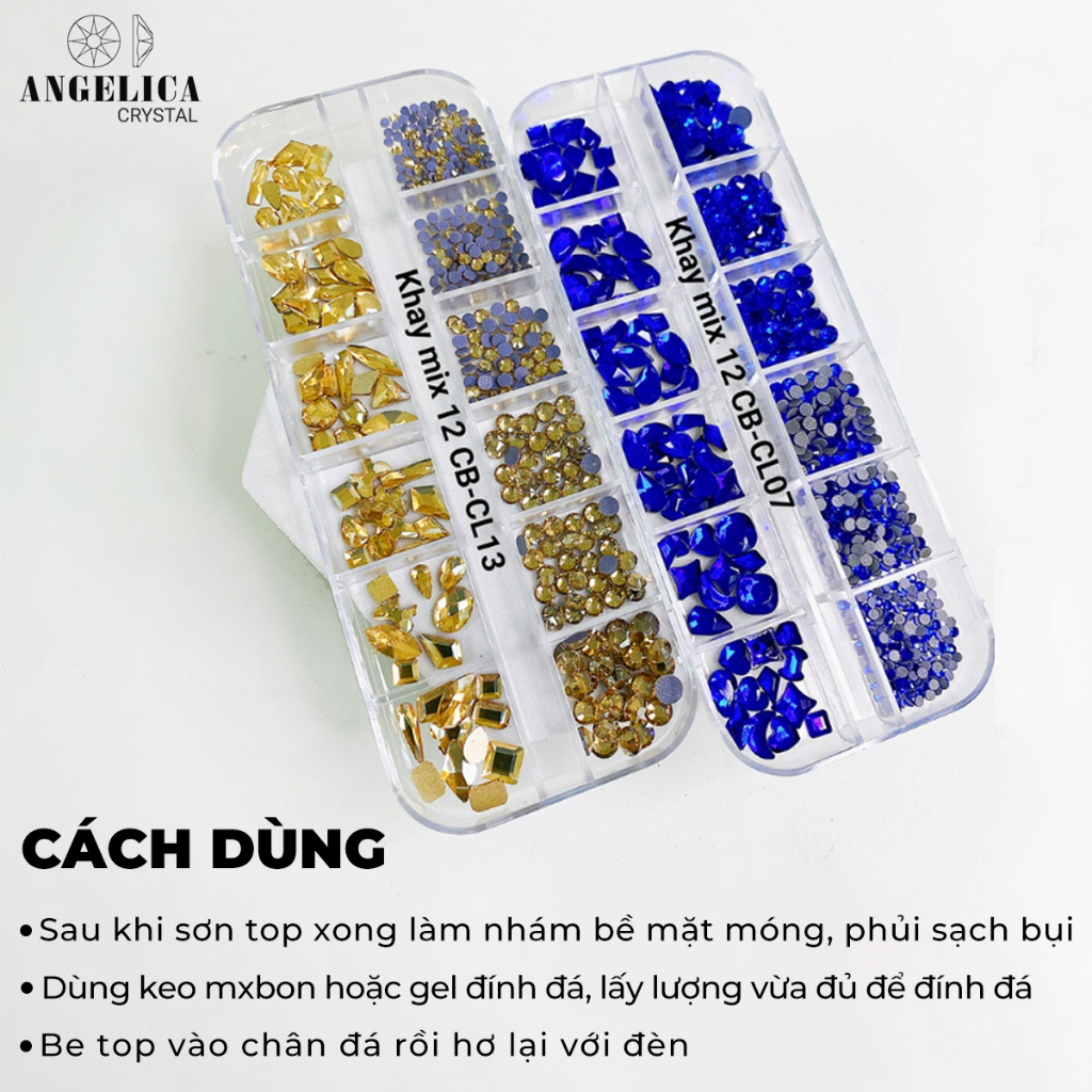 Khay 520v Đá Chân Lưới Mix Đá Chân Bằng Đính Nail Trắng AB Trang Trí Móng ANGELICA CBCL
