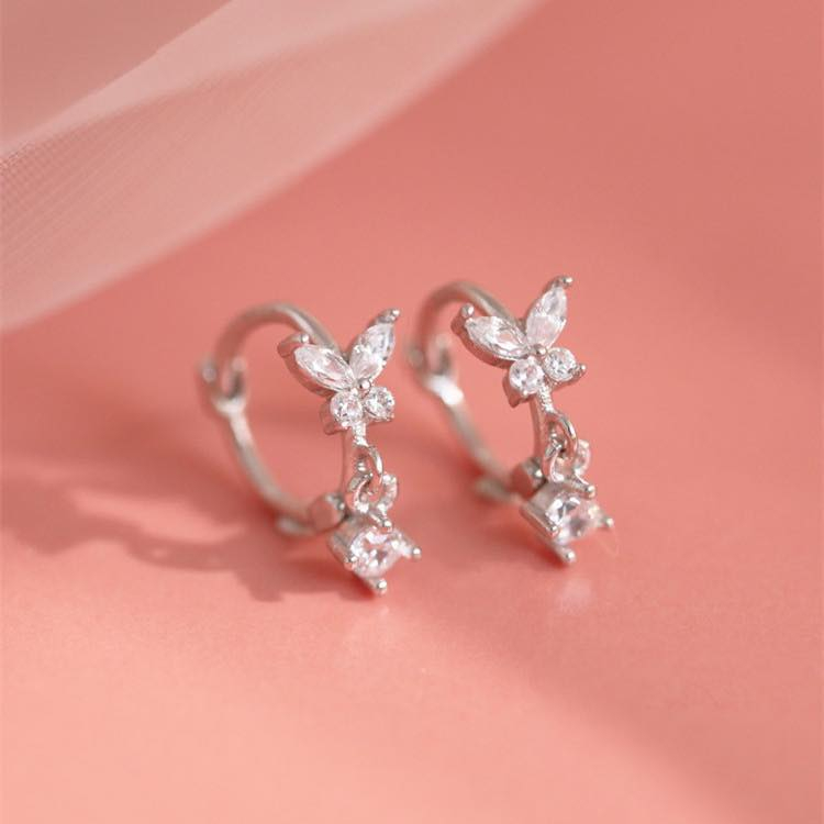 Ảnh Khuyên bấm bạc 925 cao cấp Dế Bạc cánh Butterfly treo đá nhỏ dễ thương - K6338 1