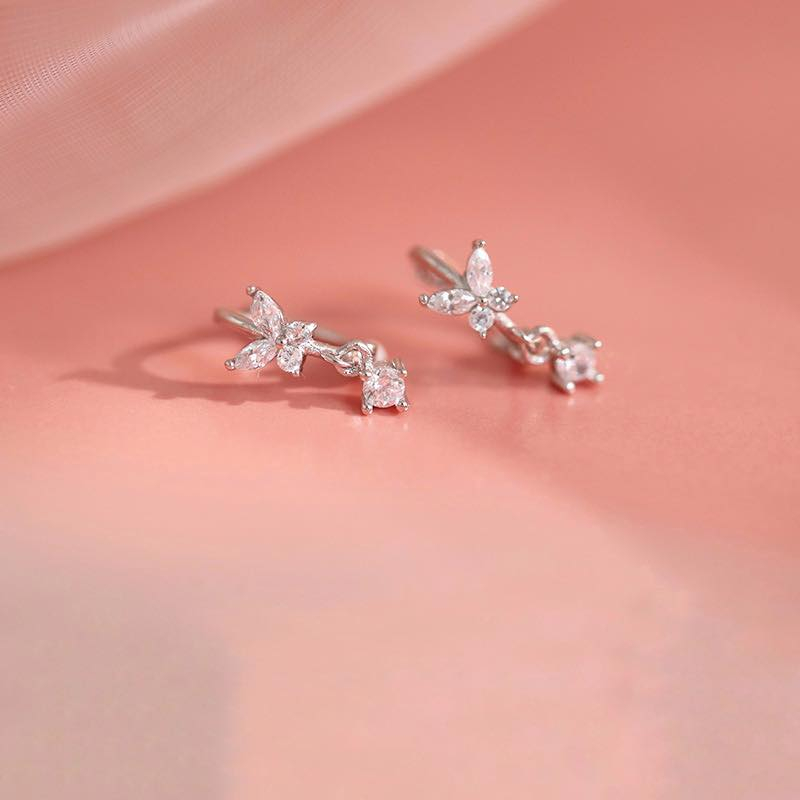 Ảnh Khuyên bấm bạc 925 cao cấp Dế Bạc cánh Butterfly treo đá nhỏ dễ thương - K6338 2