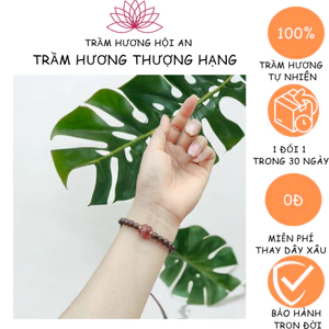 Vòng tay bằng trầm hương tốc tự nhiên-6ly mix đá thạch anh đỏ-giành cho nữ-đẹp-nhẹ nhàng và dễ thương.