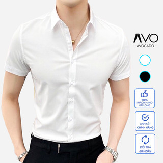 Áo Sơ Mi Nam Tay Ngắn Cộc Tay Hàn Quốc Dáng Ôm Vải Lụa Chống Nhăn Chống Xù Thoáng Mát Avocado