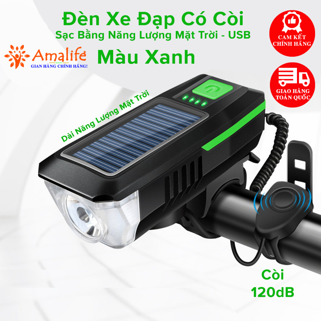 Ảnh Đèn Xe Đạp Sạc Năng Lượng Mặt Trời Cổng USB Đèn Còi Xe Đạp Chuông 5 Âm Thanh 3 Chế Độ Sáng Chính Hãng Amalife 1