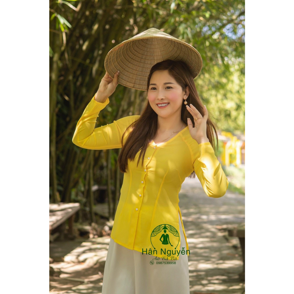 B.A29 - Áo Bà Ba Voan Cổ Tim Kèm Quần - Hân Nguyễn Áo Bà Ba