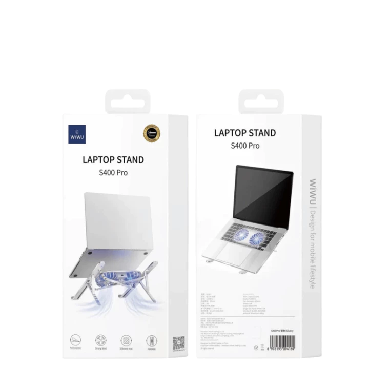 Giá Đỡ Quạt Tản Nhiệt Macbook WIWU S400 Pro Nhôm Gấp Gọn Đế Tản Nhiệt Tương Thích Laptop 10 -17inch 2 Quạt Tản Nhiệt