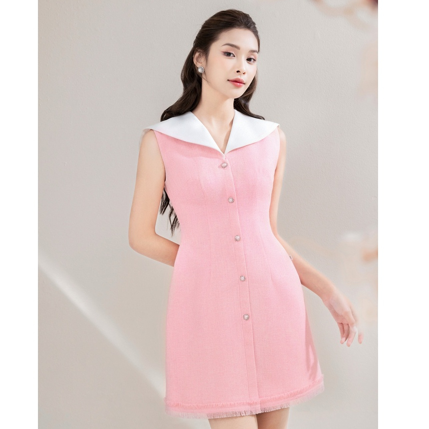 Đầm thiết kế JM Dress Design phối cố 1 hàng cúc,cổ phối trắng bắt mắt, chất liệu thấm hút mồ hôi 1S44.2212TW spe