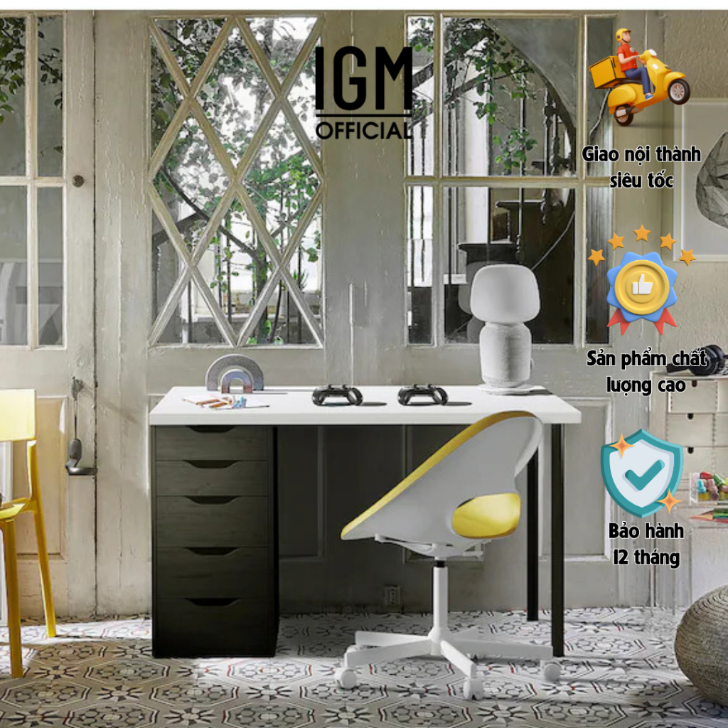 Bàn Làm Việc IGM 1 Hộc Tủ Đen Chất Liệu Gỗ MDF Phủ Melamine/ Gỗ cao su Cao Cấp