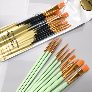 Bộ 10 Cọ Vẽ Màu Nước Cơ Bản Cán Nhựa Đầu Cọ Bằng Sợi Nylon HUNGACOLOR