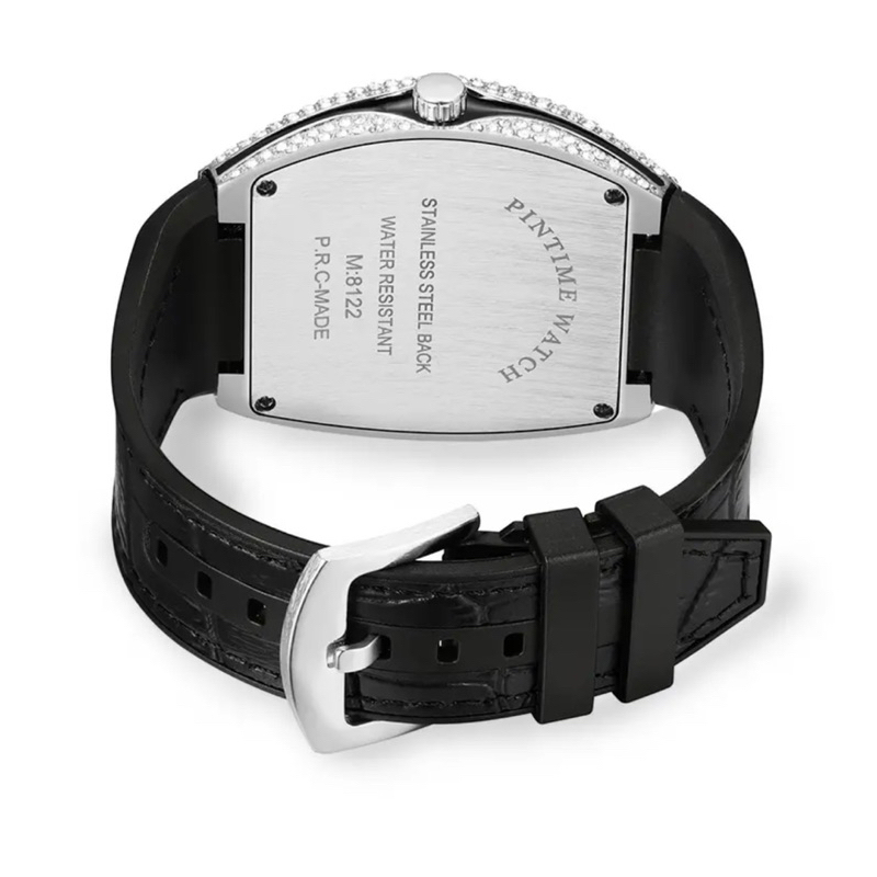 (Tặng hộp + nhẫn) Đồng hồ nam PINTIME WATCH dây da đính đá