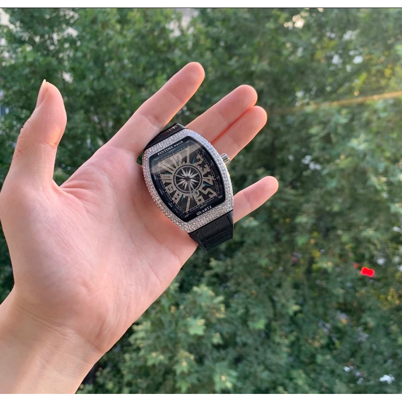 (Tặng hộp + nhẫn) Đồng hồ nam PINTIME WATCH dây da đính đá