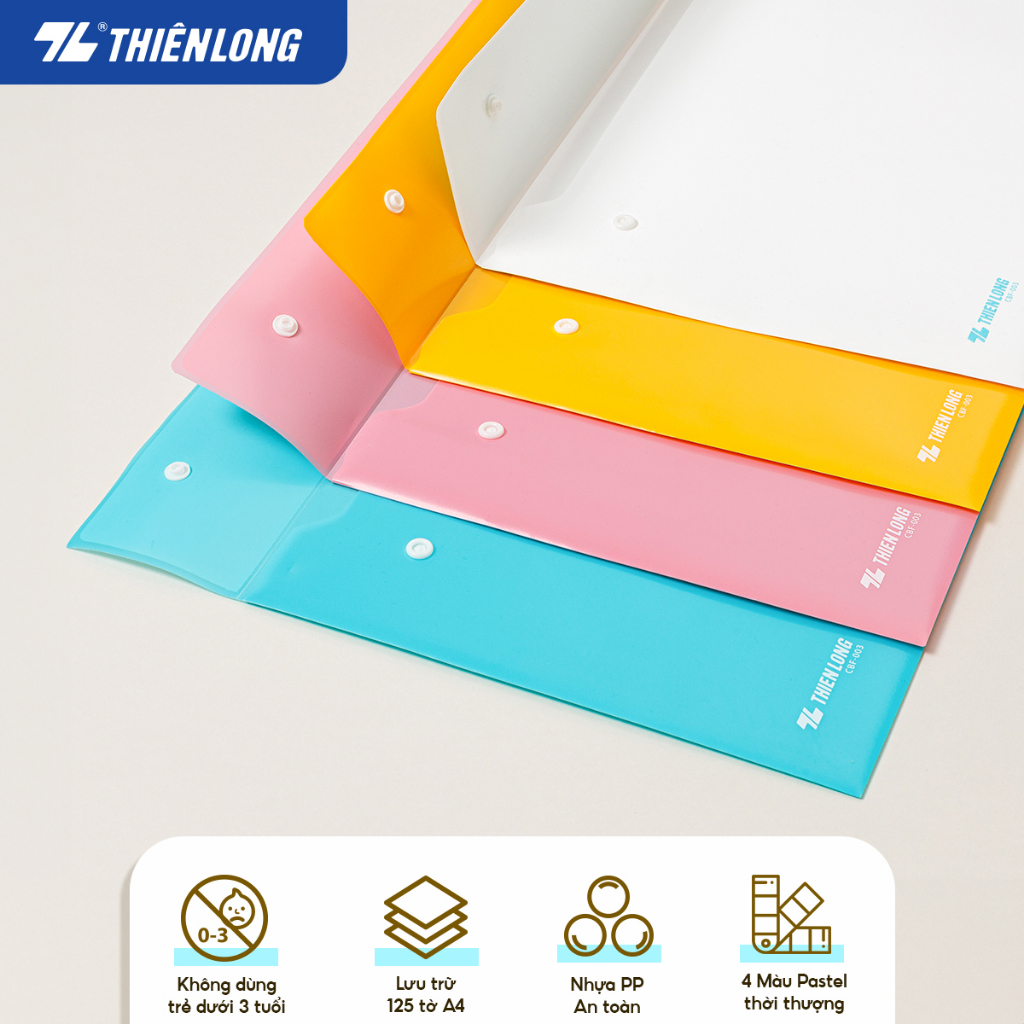 Bìa nút màu Pastel F4 Thiên Long CBF-003 dùng đựng hồ sơ, tài liệu, sức chứa 125 tờ A4 phù hợp học sinh, văn phòng | BigBuy360 - bigbuy360.vn