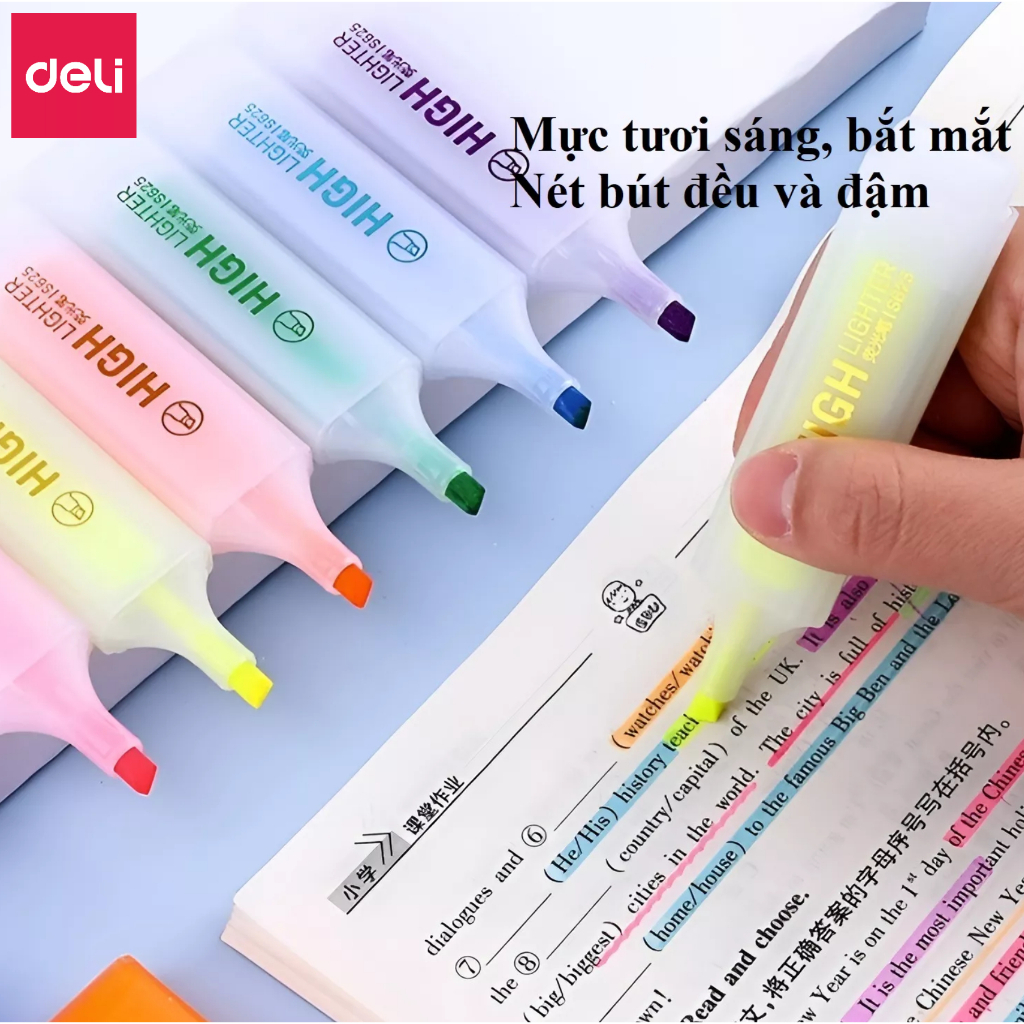 Ảnh Bút highlight Deli 25 màu đánh dấu nhớ dòng dạ quang Deli màu pastel/neon - phù hợp cho học sinh văn phòng tiện dụng 2