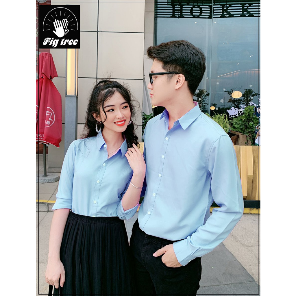 Combo Áo Sơ Mi Gia Đình Fig Tree Màu Xanh Nhạt Đi Tiệc, Chụp Hình, Phong Cách Hiện Đại. Size 8-110kg