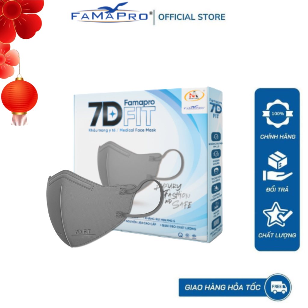Ảnh Famapro 7D FIT Khẩu trang y tế cao cấp kháng khuẩn 5 lớp (10 cái/ hộp) 1
