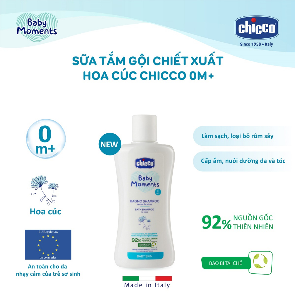 Sữa tắm gội chiết xuất Hoa cúc 0M+ Chicco 200ml/500ml
