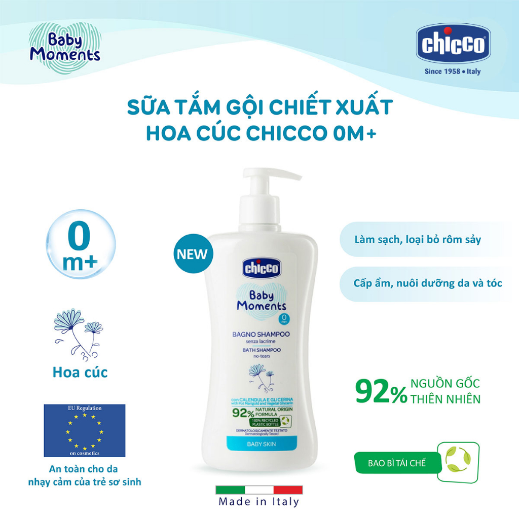 Sữa tắm gội chiết xuất Hoa cúc 0M+ Chicco 200ml/500ml