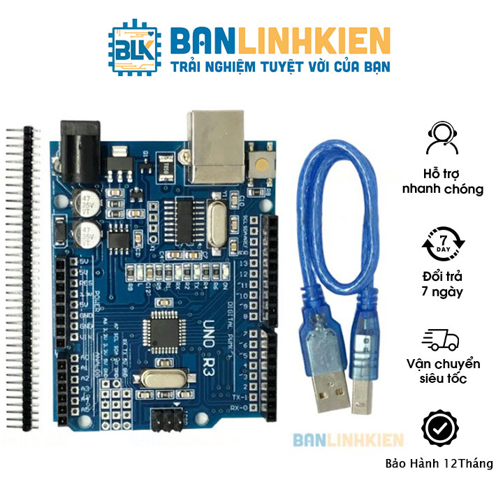 [bẢo HÀnh 12 ThÁng] Kit Arduino Uno R3 Chíp Ch340g Dán Tặng Dây Cáp