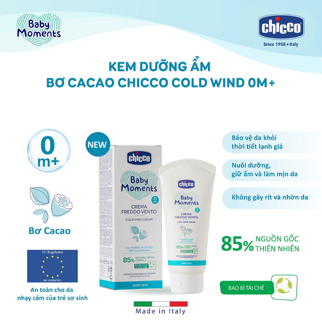 Kem dưỡng ẩm Bơ Cacao Chicco Cold Wind 0M+ 50ml