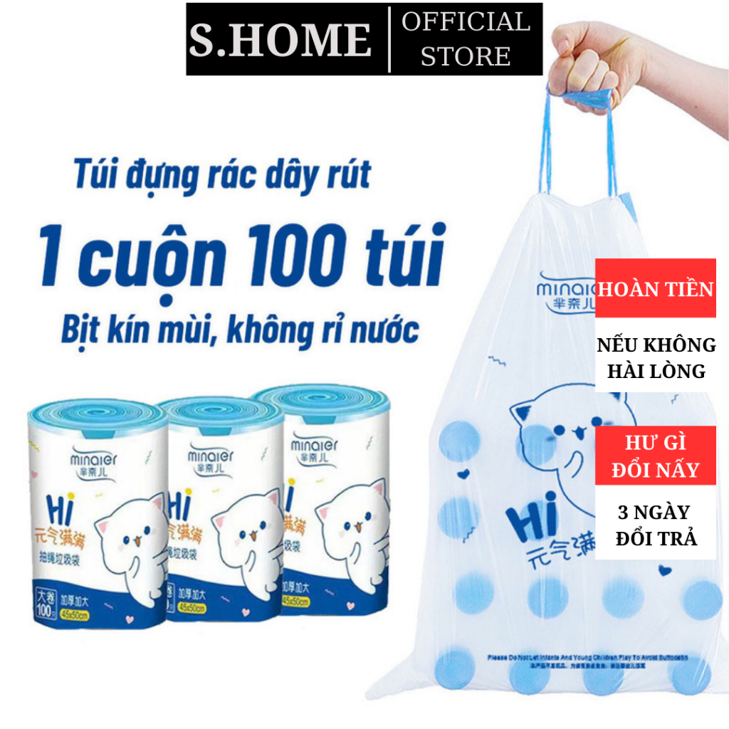 Túi đựng rác có quai tự phân hủy Minaier S.HOME túi đựng rác có dây rút ...