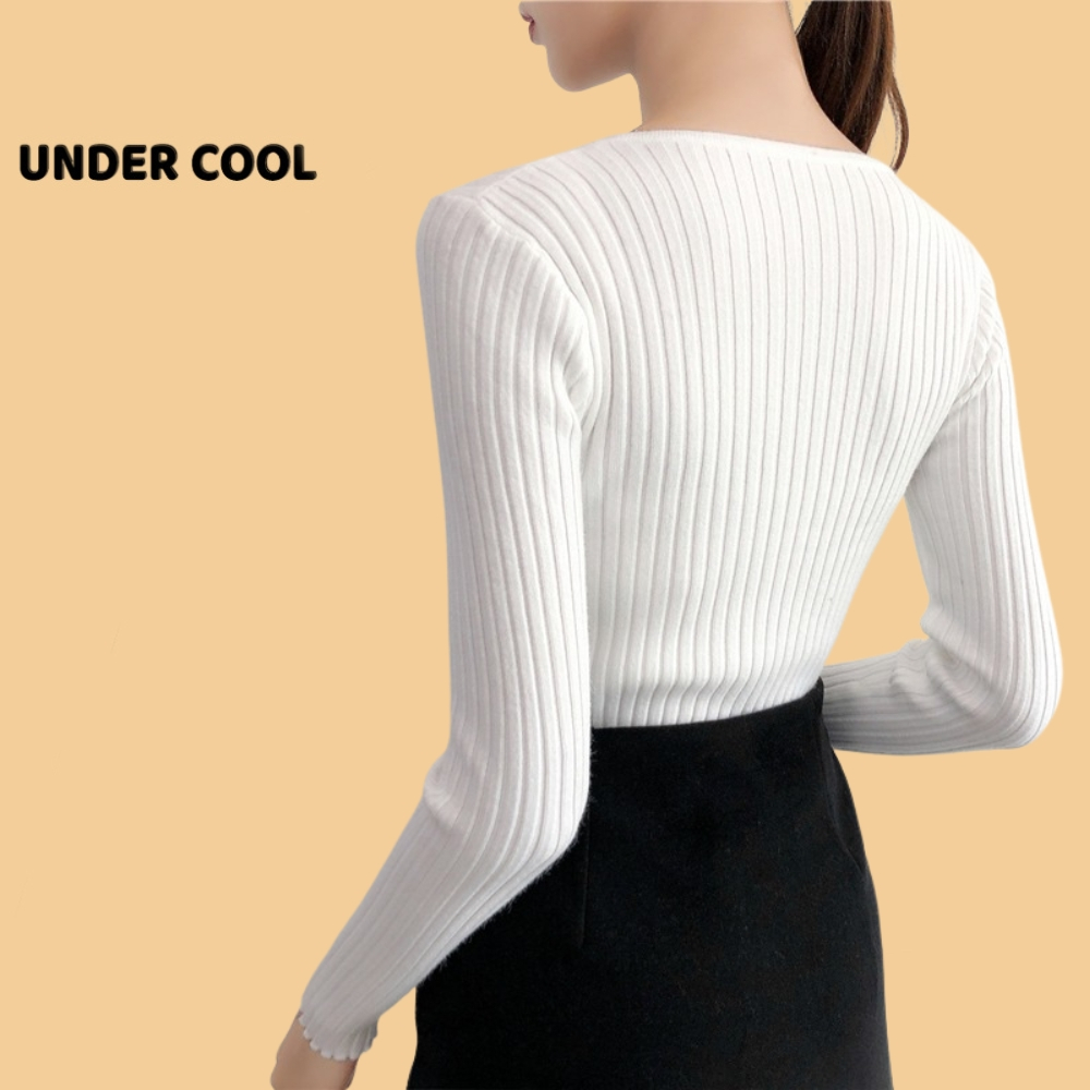 Áo Len tăm cổ tim UNDERCOOL Cổ Tim Len Tăm Co Giãn Nhiều Màu Đen, Trắng, Be đậm, Be nhạt, Hồng, Xám, Nâu caffe ADT04