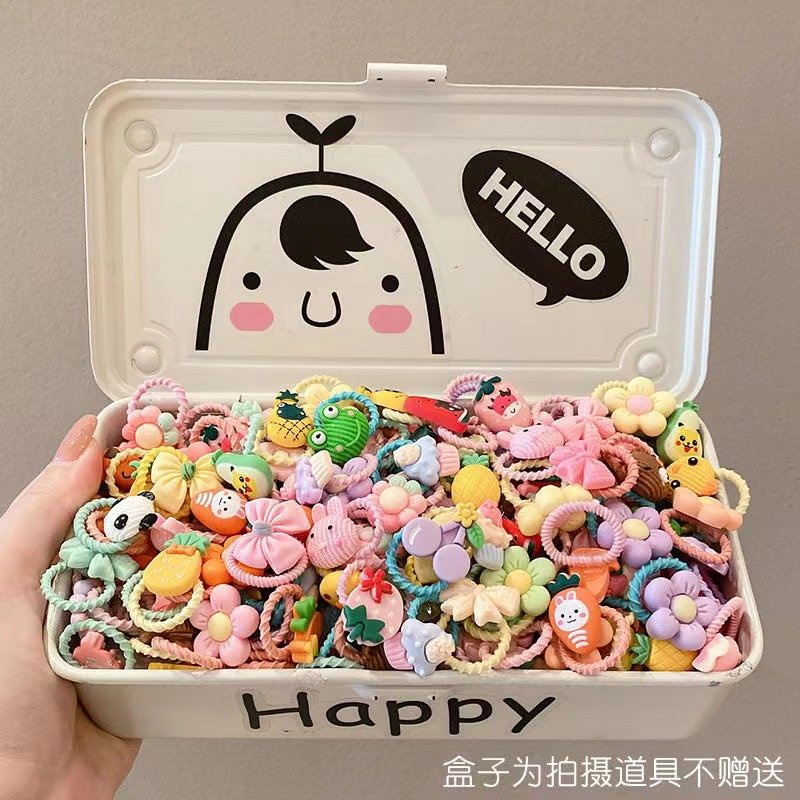 Set 50 chun buộc tóc xoắn co giãn cho bé xinh (túi zip)